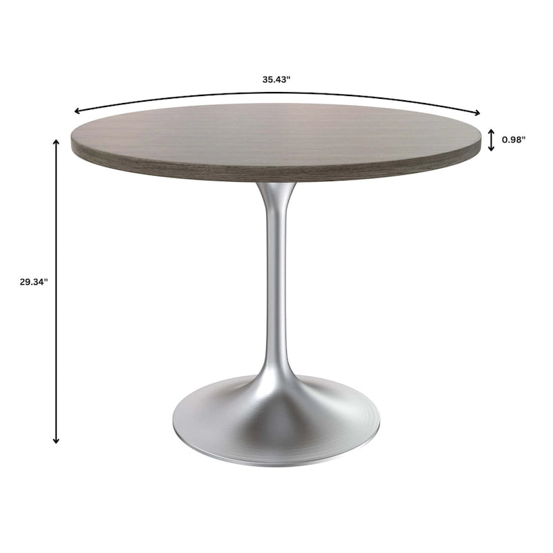 Round Dining Table, MDF Top & Steel Pedestal Base, Seats 2 – Dark Maple / Black / Cognac Brown / Natural