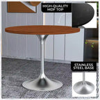 Round Dining Table, MDF Top & Steel Pedestal Base, Seats 2 – Dark Maple / Black / Cognac Brown / Natural