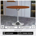 Round Dining Table, MDF Top & Steel Pedestal Base, Seats 2 – Dark Maple / Black / Cognac Brown / Natural