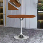 Round Dining Table, MDF Top & Steel Pedestal Base, Seats 2 – Dark Maple / Black / Cognac Brown / Natural