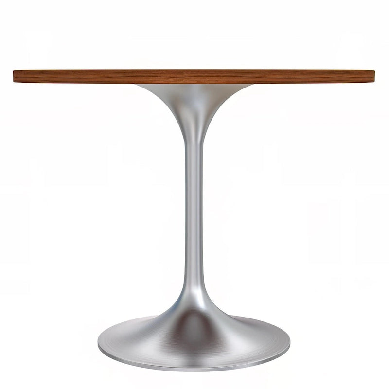 Round Dining Table, MDF Top & Steel Pedestal Base, Seats 2 – Dark Maple / Black / Cognac Brown / Natural