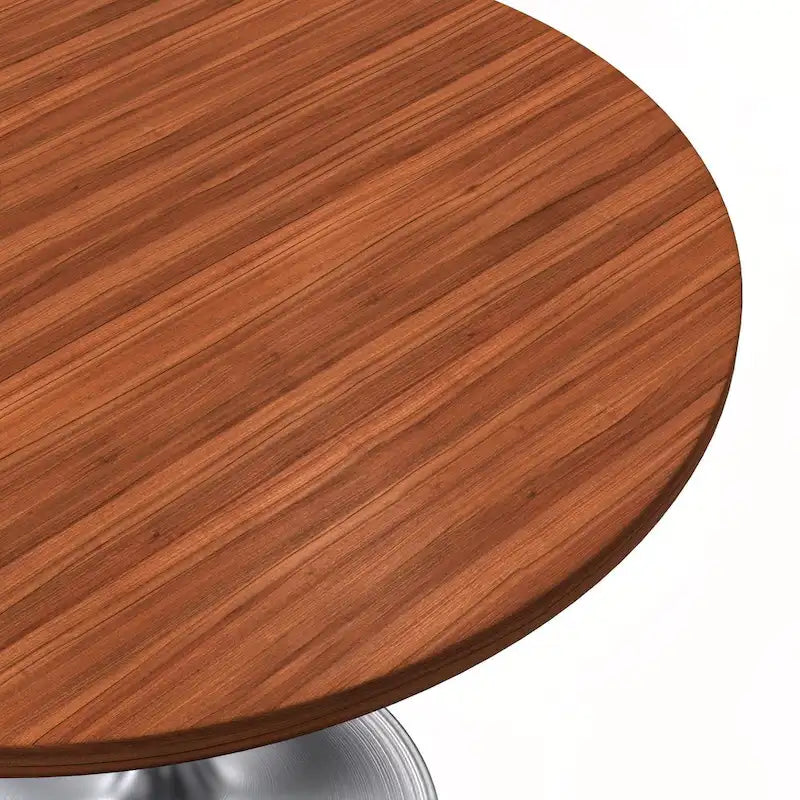 Round Dining Table, MDF Top & Steel Pedestal Base, Seats 2 – Dark Maple / Black / Cognac Brown / Natural