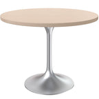 Round Dining Table, MDF Top & Steel Pedestal Base, Seats 2 – Dark Maple / Black / Cognac Brown / Natural