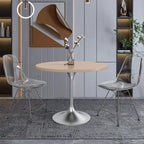 Round Dining Table, MDF Top & Steel Pedestal Base, Seats 2 – Dark Maple / Black / Cognac Brown / Natural