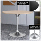 Round Dining Table, MDF Top & Steel Pedestal Base, Seats 2 – Dark Maple / Black / Cognac Brown / Natural