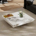 Modern 42 Faux Marble Square Coffee TableGlossy Sintered Stone Tabletop