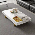 Modern 42 Faux Marble Square Coffee TableGlossy Sintered Stone Tabletop