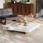 Modern 42 Faux Marble Square Coffee TableGlossy Sintered Stone Tabletop