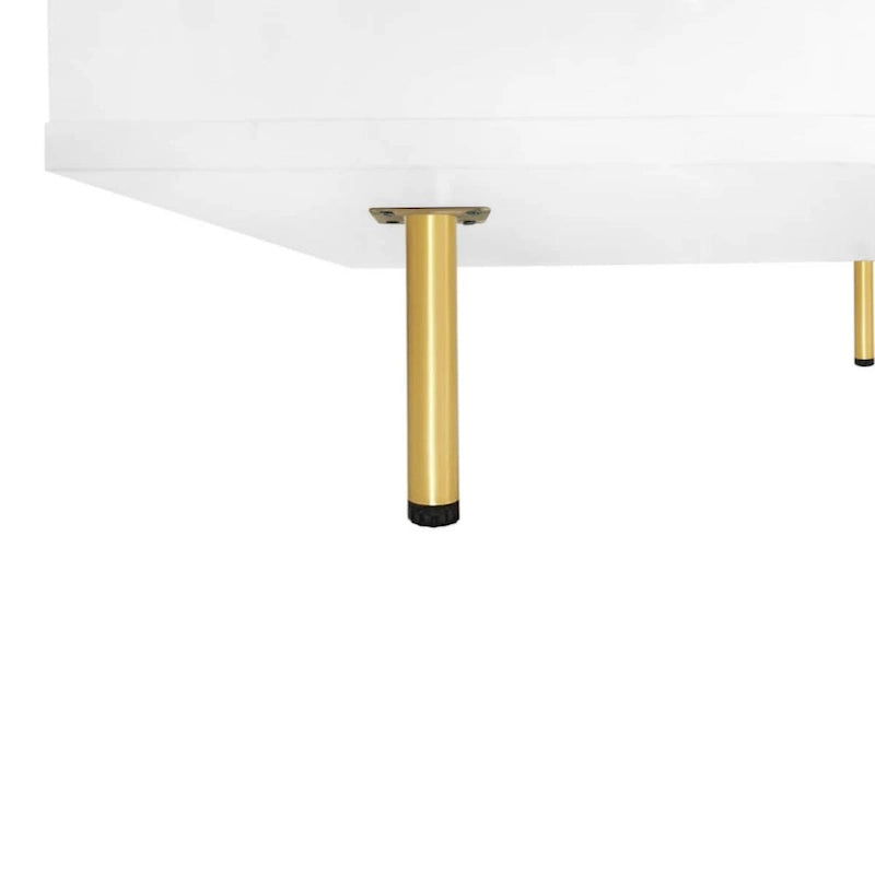 Exquisite High Gloss Coffee Table with 4 Golden Legs and 2 Small Drawers, 2-Tier Square Center Table for Living Room