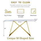 55 inch Rectangle White Glass Console Table with Mirrored M-Shaped Base