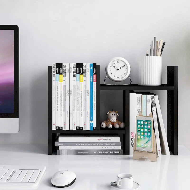 Black / Beige / White / Brown 2-Section Wooden Desk Organizer – Single Use