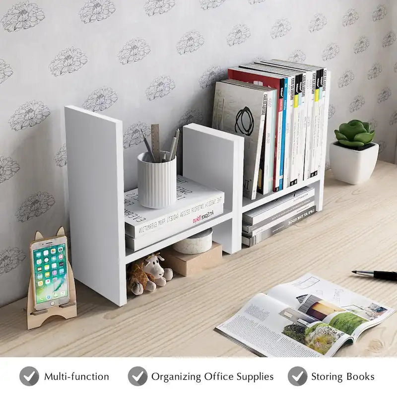 Black / Beige / White / Brown 2-Section Wooden Desk Organizer – Single Use