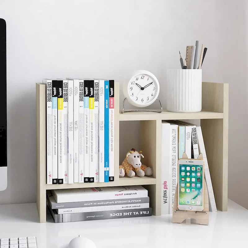 Black / Beige / White / Brown 2-Section Wooden Desk Organizer – Single Use