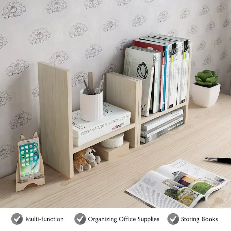 Black / Beige / White / Brown 2-Section Wooden Desk Organizer – Single Use