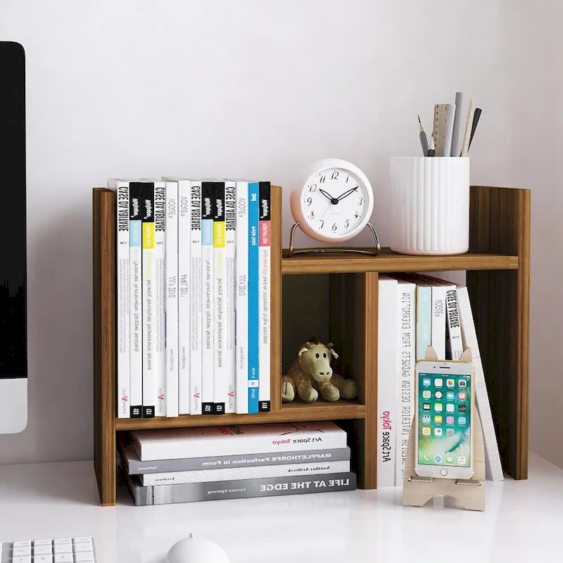 Black / Beige / White / Brown 2-Section Wooden Desk Organizer – Single Use