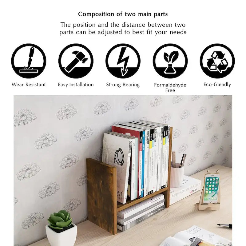 Black / Beige / White / Brown 2-Section Wooden Desk Organizer – Single Use