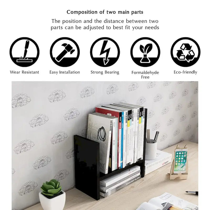 Black / Beige / White / Brown 2-Section Wooden Desk Organizer – Single Use