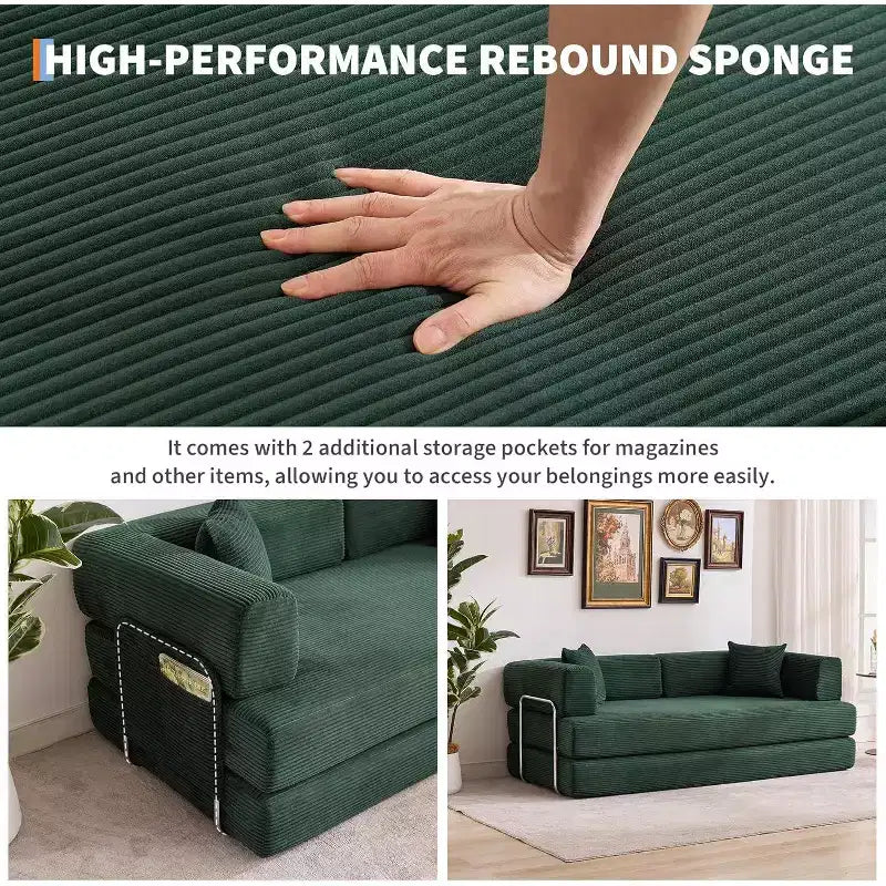 5-in-1-Schlafsofa, 78.8 modulares Cordsofa mit stabilem Gestell, multifunktionales Futon für kleine Räume, Wohnzimmer und Gästezimmer