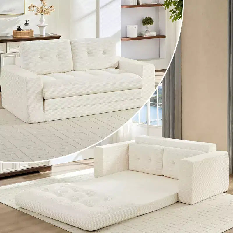 Mjkone 71' 2-in-1-Schlafsofa, umwandelbar, Cordstoff, klappbar, mit Knopfheftung, Zweisitzer-Schlafsofa, platzsparend