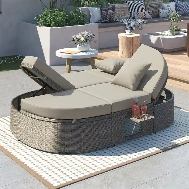 Outdoor-Sonnenliege für die Terrasse, Daybed für 2 Personen mit Sitzkissen und Kissen
