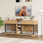 82 Hundebox-Möbel für zwei Hunde, große Hundehütte für den Innenbereich, robuste Hundebox aus Holz mit 4 Schubladen und Regalen, als TV-Ständer