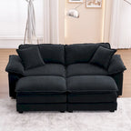 2-Sitzer-Sofa mit 2 Sitzkissen, 2 Kissen und 2 Hockern, bequemes Sofa - tiefes Sofa fürs Wohnzimmer, modulares Sofa