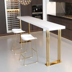 Table de bar rectangulaire de luxe en bois, avec piètement traîneau doré, pour salle à manger