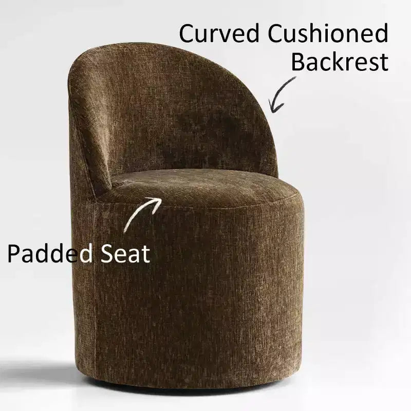 Conjunto de jantar moderno para 6 pessoas, mesa redonda com pé central, cadeiras giratórias tipo barril com rodas, chenille texturizado - Panipeachy