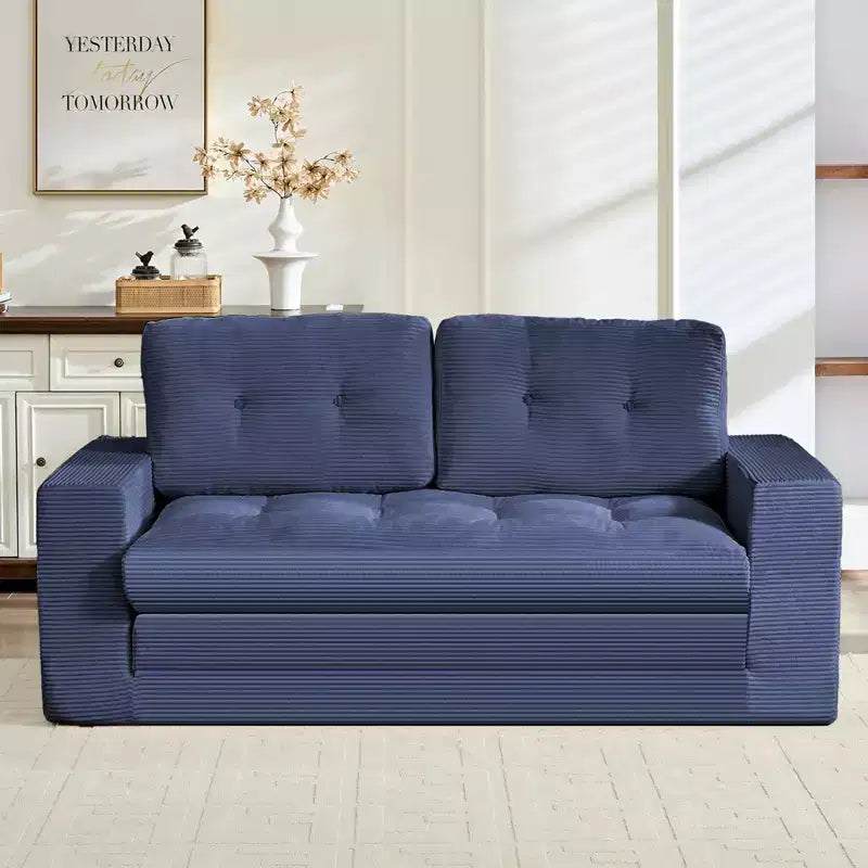 Rozkładana sofa-futon Mjkone 2 w 1 o szerokości 71', tapicerowana tkaniną sztruksową, z pikowanymi guzikami, dwuosobowa sofa z funkcją spania, oszczędzająca miejsce