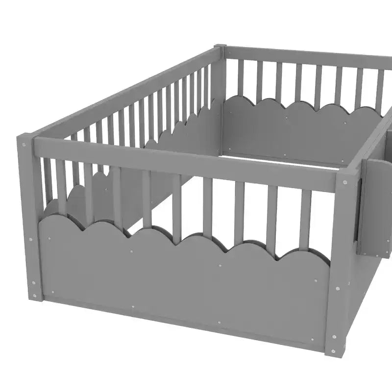 Lit au sol pour enfant Bellemave avec barrières surélevées et bibliothèque, cadre de lit Montessori en bois pour lit simple, pour filles et garçons