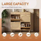 Karl Home Schuhschrank mit Rattanfront, 2 Schubladen und 4 Klappfächern aus Spanplatte, 41.34 W