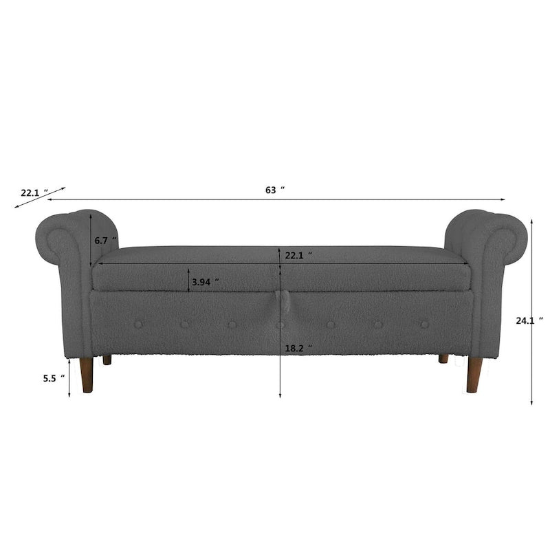 Aufbewahrungsbank fürs Schlafzimmer am Fußende des Bettes, Samt-Ottomane mit gerollten Armlehnen, langes Sofa