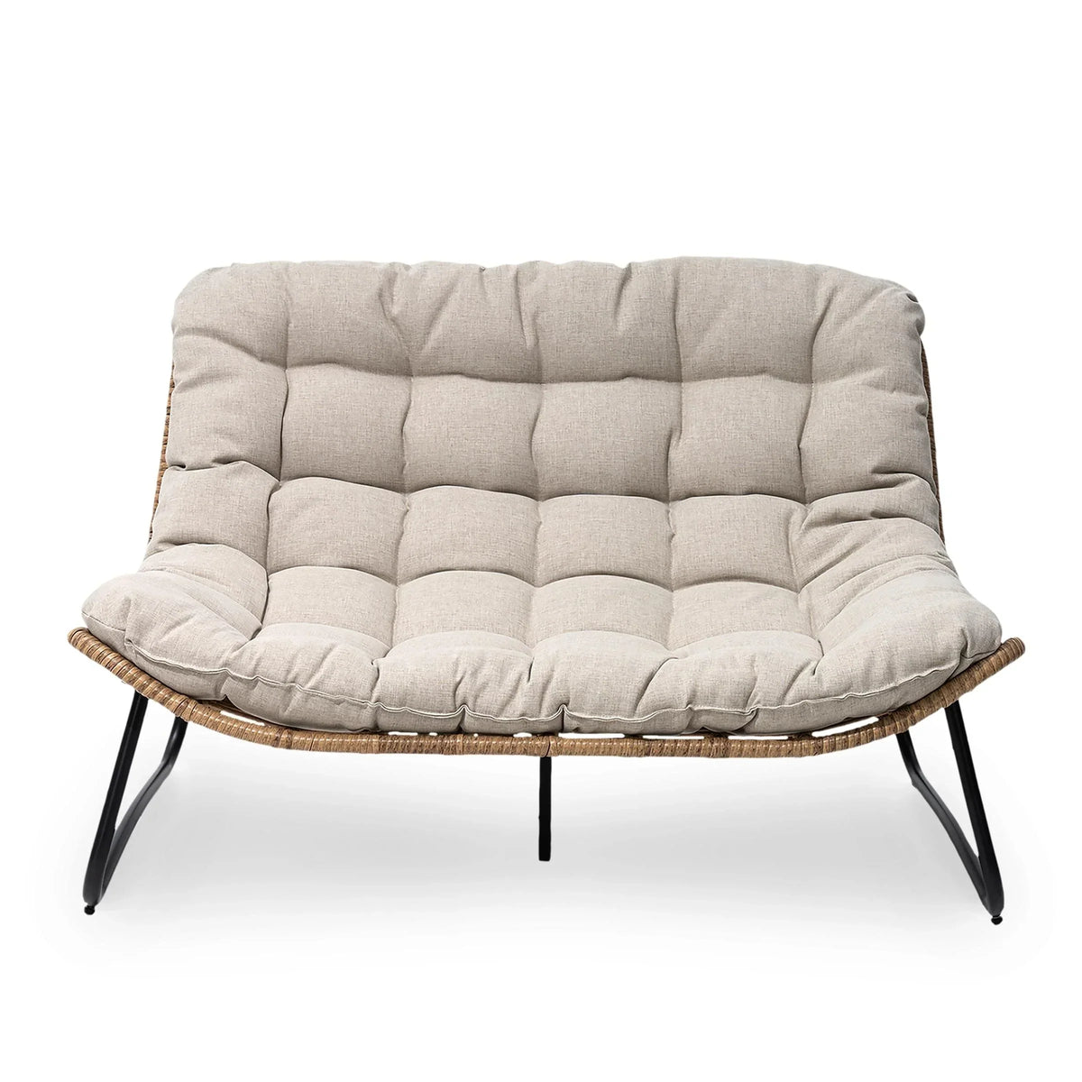 Poltrona doppia Papasan con cuscino, in rattan PE resistente a tutte le condizioni atmosferiche e struttura in metallo, per interni ed esterni