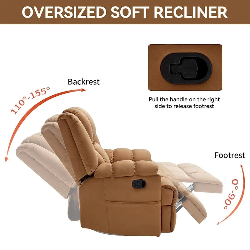 Groene extra grote handmatige relaxfauteuil met draaifunctie, schommelfunctie en stoffen bekleding