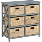 Commode de rangement eHemco à 3 niveaux avec côtés en X et 6 paniers tressés en jacinthe d’eau naturelle