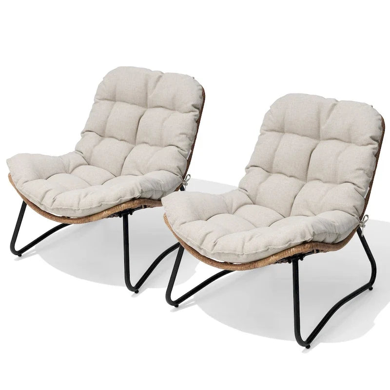 Fauteuils Papasan d’extérieur avec coussin en rotin PE, fauteuils confortables pour terrasse avec table d’appoint