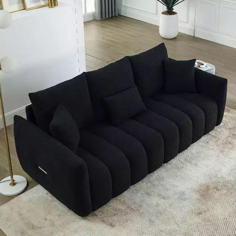 Nowoczesna 3-osobowa sofa GDFStudio Alanna 79.5 z tapicerką z tkaniny teddy i poduszkami