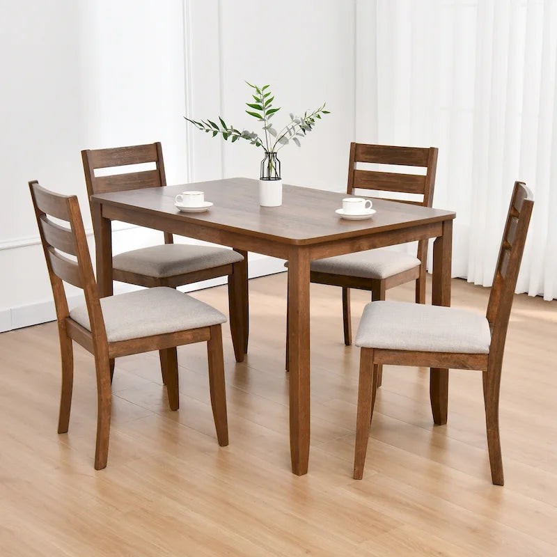 Ensemble de salle à manger de 5 pièces en bois massif, table de 47L et 4 chaises à dossier à barreaux