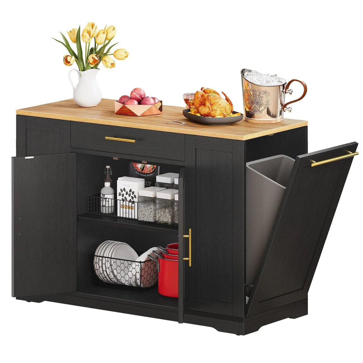 Meuble îlot de cuisine roulant Moasis de 53 pouces, avec rangements, portable et mobile