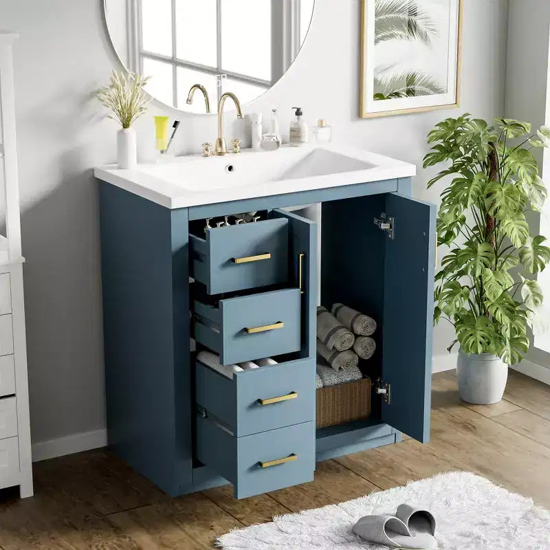 30 Badezimmer-Waschtischunterschrank mit einem Waschbecken, Schrank und 3 Schubladen ??Schwarz / Blau / Grün / Indigo / Weiß