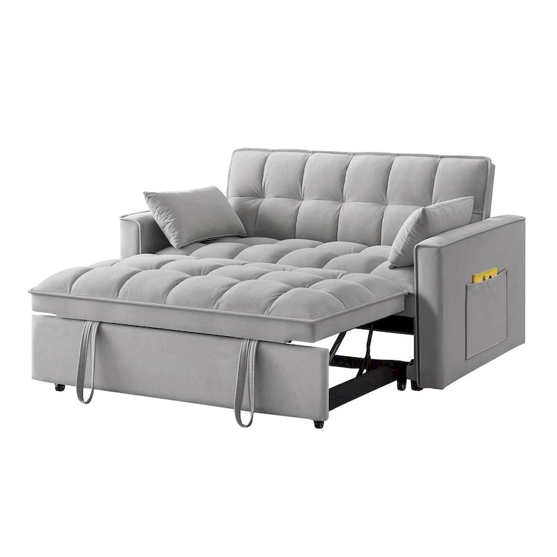 Rozkładana sofa dwuosobowa 4 w 1 z podłokietnikami i kieszeniami do przechowywania, wielofunkcyjna pikowana sofa z regulowanym oparciem