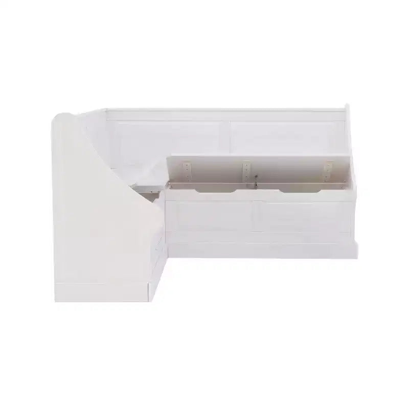 Banc d’angle petit-déjeuner Tobin traditionnel en bois massif, sans dossier, avec rangement et coussin blanc - Linon