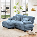 Narożna sofa dwuosobowa w kształcie litery L z tapicerką chenille i poduszkami lędźwiowymi