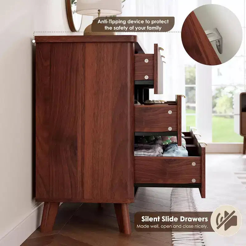 Kommode mit 9 geriffelten Schubladen, moderne Anrichte, TV-Ständer aus Holz, geschwungenes Design, für Wohnzimmer und Flur