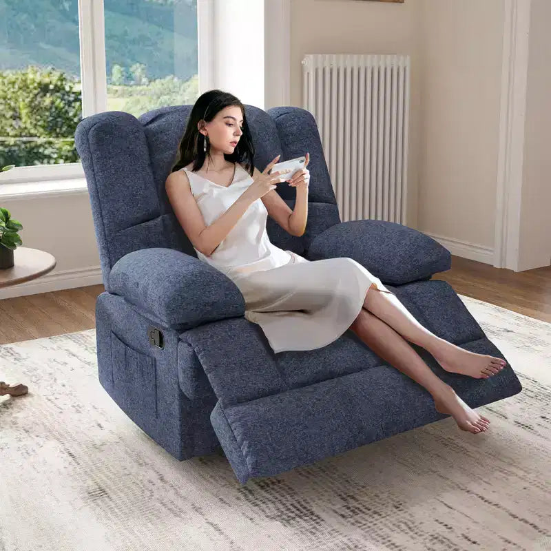 Blauer übergroßer Schaukel-Relaxsessel mit Chenille-Bezug