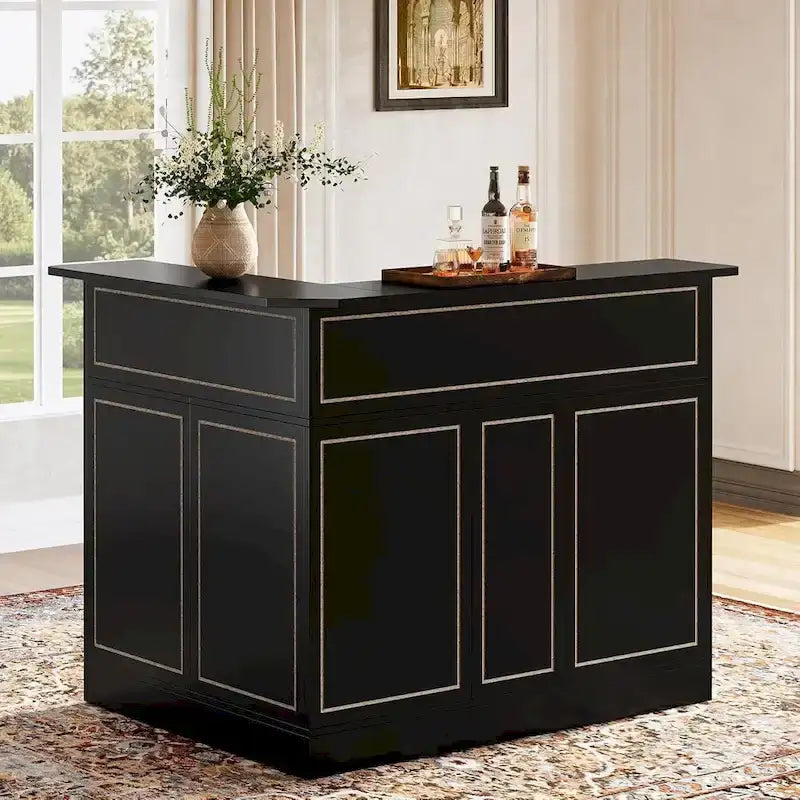 Meuble-bar en L avec porte-verres à pied pour bar à domicile