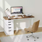 47 Inch Computer Desk with 5 Storage Drawers, Reversible Modern Rustic Study Writing Table, Home Office Workstation for Small Spaces