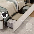 CuisinSmart Corduroy Bed Frame with Headboard, Platform Upholstered Bed Frame with 4 Storage Drawers and Wooden Slats Support