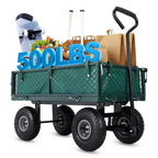 Heavy Duty Steel Garden Cart Wagon, 500 Lbs, Folding Utility Wagon with Removable Mesh Sides & Liner, 10 Pneumatic Tires, Pull Handle