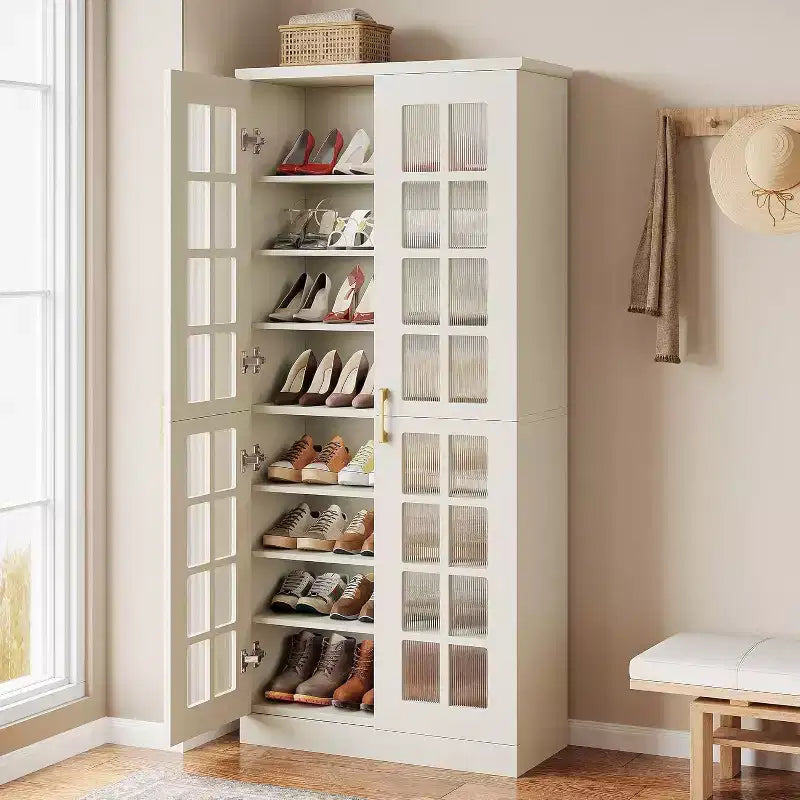 Hoher Schuhschrank von Lantine mit Türen, Schuhaufbewahrung mit 8 Ebenen und verstellbaren Einlegeböden, moderner Schuhschrank für Flur, Kleiderschrank und Wohnzimmer, Weiß